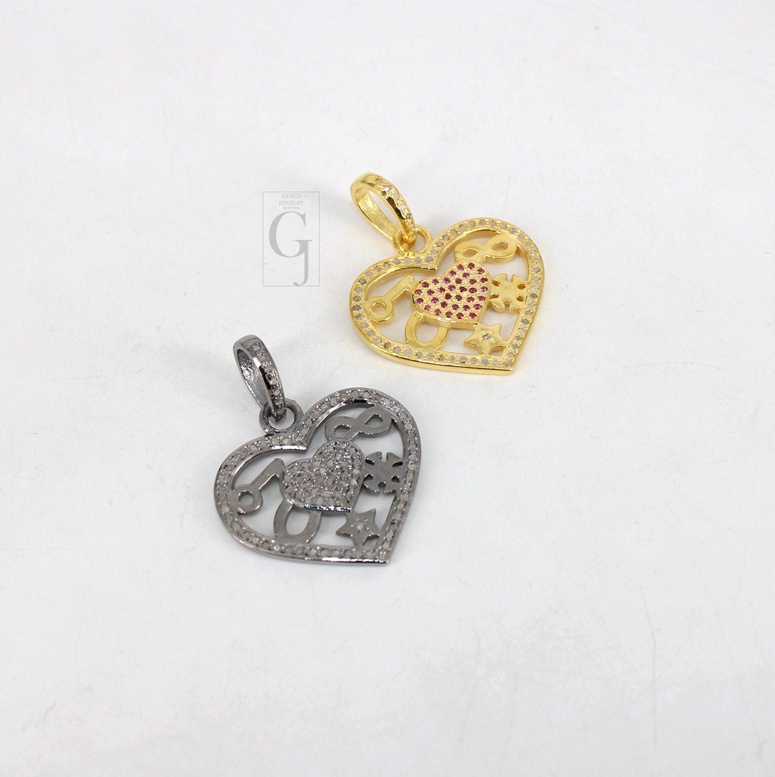 Beautiful Love Luck Designer Pendant Rosecut Pave Diamond Pendant 925 Sterling Silver Handmade Finish Diamond Charms Necklace Pendant