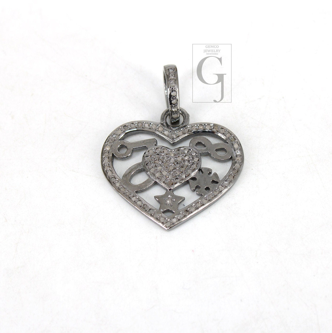 Beautiful Love Luck Designer Pendant Rosecut Pave Diamond Pendant 925 Sterling Silver Handmade Finish Diamond Charms Necklace Pendant