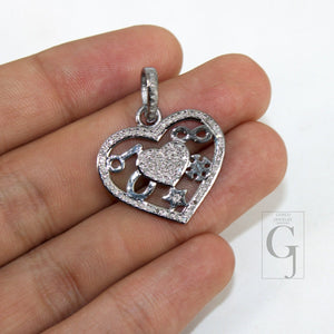 Beautiful Love Luck Designer Pendant Rosecut Pave Diamond Pendant 925 Sterling Silver Handmade Finish Diamond Charms Necklace Pendant