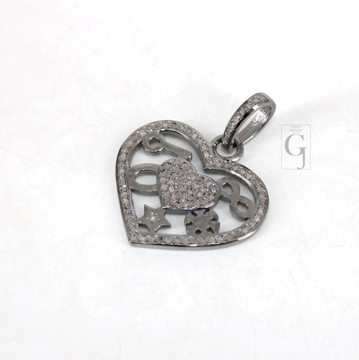 Beautiful Love Luck Designer Pendant Rosecut Pave Diamond Pendant 925 Sterling Silver Handmade Finish Diamond Charms Necklace Pendant