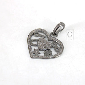 Beautiful Love Luck Designer Pendant Rosecut Pave Diamond Pendant 925 Sterling Silver Handmade Finish Diamond Charms Necklace Pendant