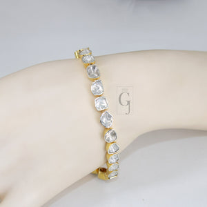 14k Gold Finish Polki Flat Diamond Tennis Bracelet Rosecut Pave Diamond Bracelet 925 Sterling Silver Handmade Finish Diamond Bangle Bracelet