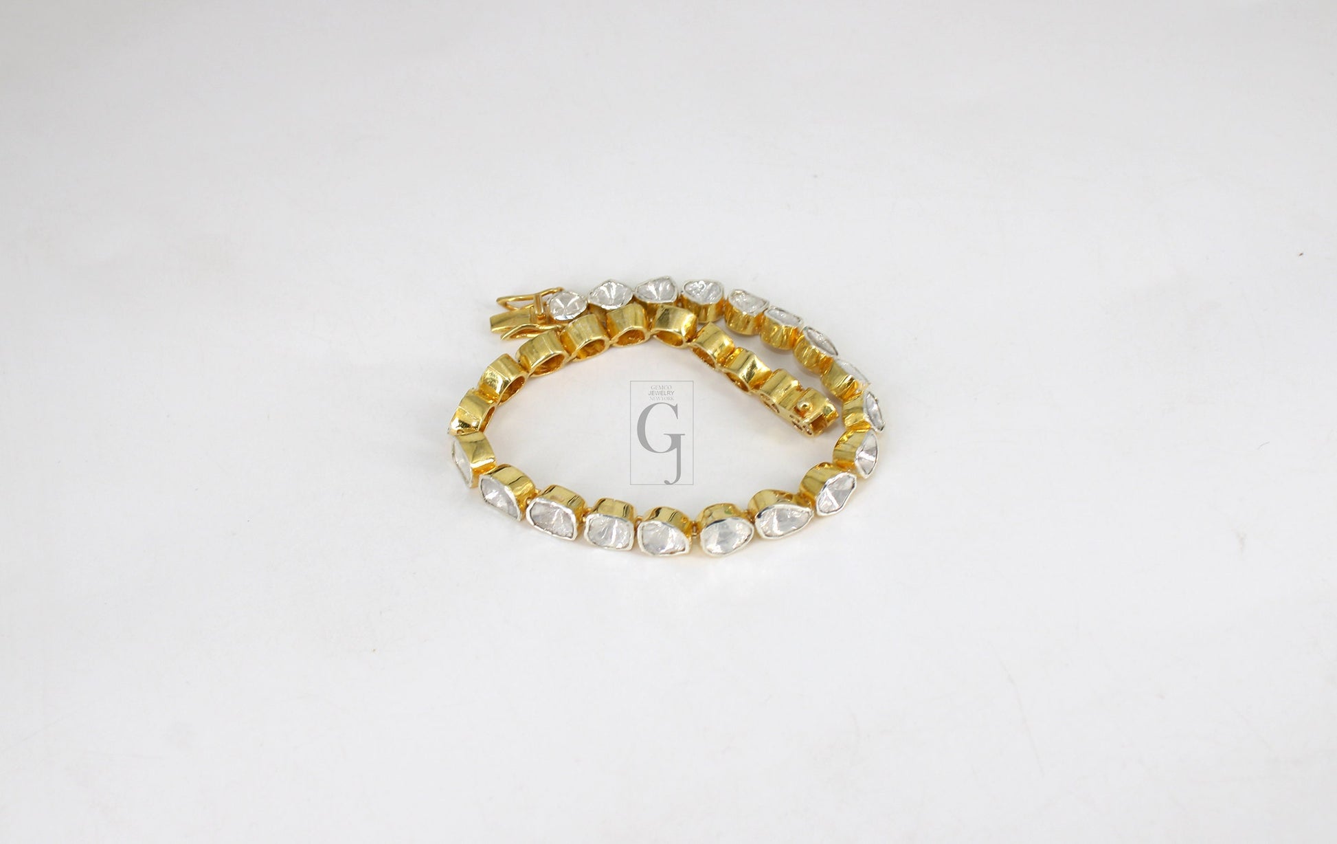 14k Gold Finish Polki Flat Diamond Tennis Bracelet Rosecut Pave Diamond Bracelet 925 Sterling Silver Handmade Finish Diamond Bangle Bracelet
