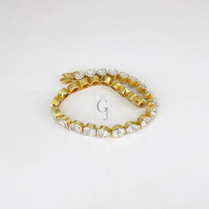 14k Gold Finish Polki Flat Diamond Tennis Bracelet Rosecut Pave Diamond Bracelet 925 Sterling Silver Handmade Finish Diamond Bangle Bracelet