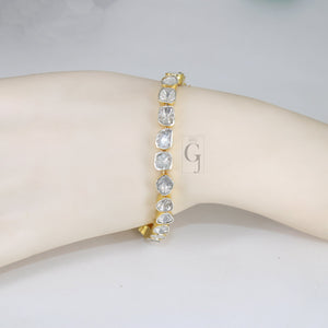 14k Gold Finish Polki Flat Diamond Tennis Bracelet Rosecut Pave Diamond Bracelet 925 Sterling Silver Handmade Finish Diamond Bangle Bracelet
