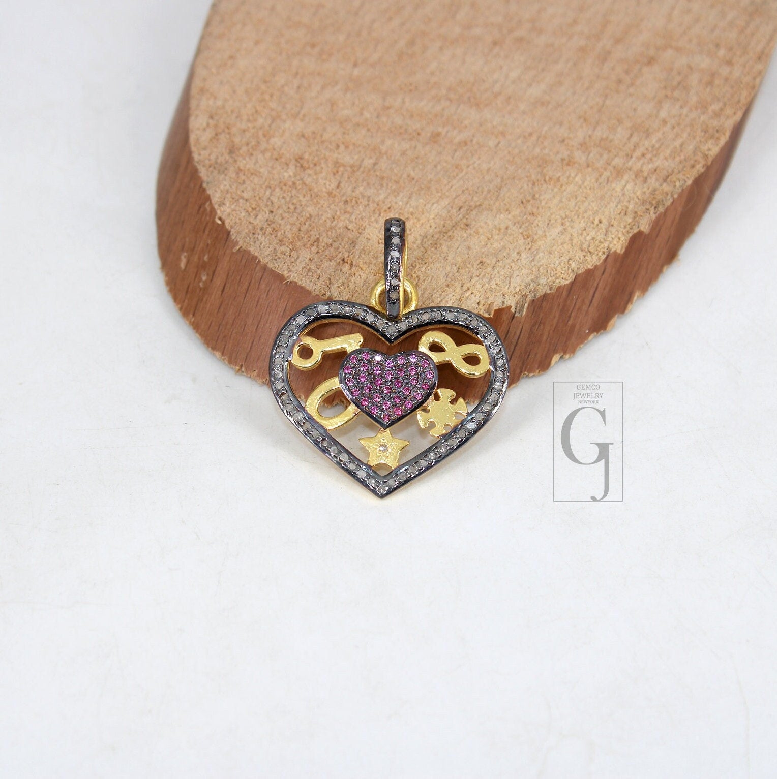 Beautiful Love Luck Designer Pendant Rosecut Pave Diamond Pendant 925 Sterling Silver Handmade Finish Diamond Charms Necklace Pendant