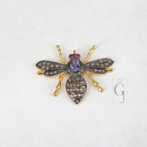 Beautiful Tanzanite Designer Bee Pendant Rosecut Pave Diamond Pendant 925 Sterling Silver Handmade Finish Diamond Jewelry Necklace Pendant