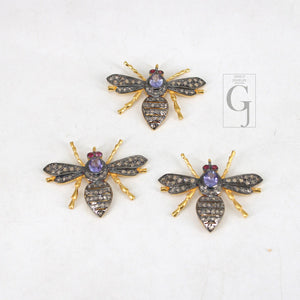Beautiful Tanzanite Designer Bee Pendant Rosecut Pave Diamond Pendant 925 Sterling Silver Handmade Finish Diamond Jewelry Necklace Pendant