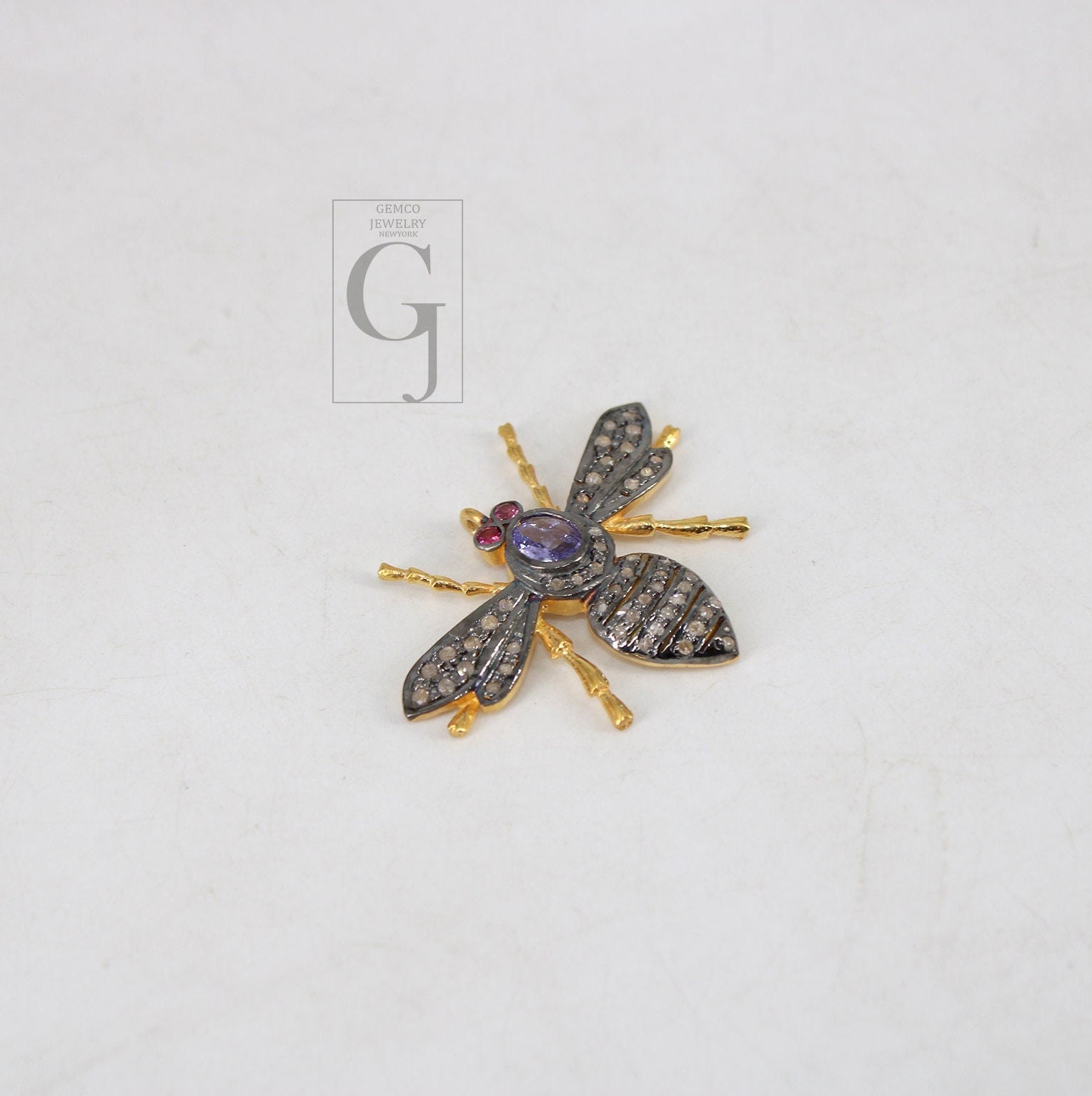 Beautiful Tanzanite Designer Bee Pendant Rosecut Pave Diamond Pendant 925 Sterling Silver Handmade Finish Diamond Jewelry Necklace Pendant