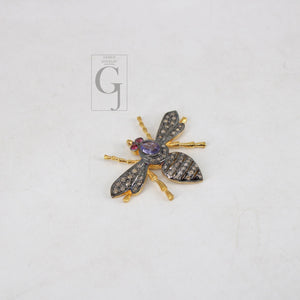 Beautiful Tanzanite Designer Bee Pendant Rosecut Pave Diamond Pendant 925 Sterling Silver Handmade Finish Diamond Jewelry Necklace Pendant