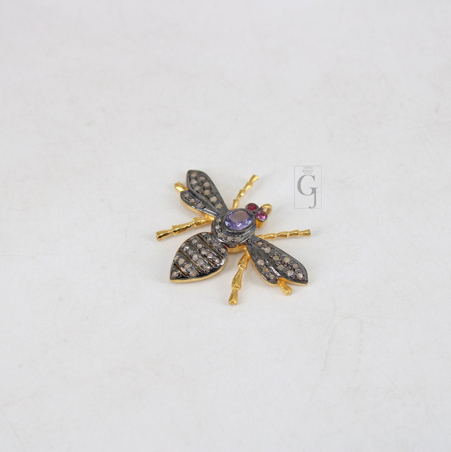 Beautiful Tanzanite Designer Bee Pendant Rosecut Pave Diamond Pendant 925 Sterling Silver Handmade Finish Diamond Jewelry Necklace Pendant