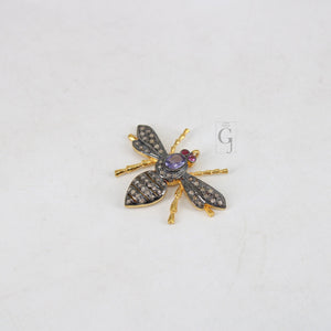 Beautiful Tanzanite Designer Bee Pendant Rosecut Pave Diamond Pendant 925 Sterling Silver Handmade Finish Diamond Jewelry Necklace Pendant