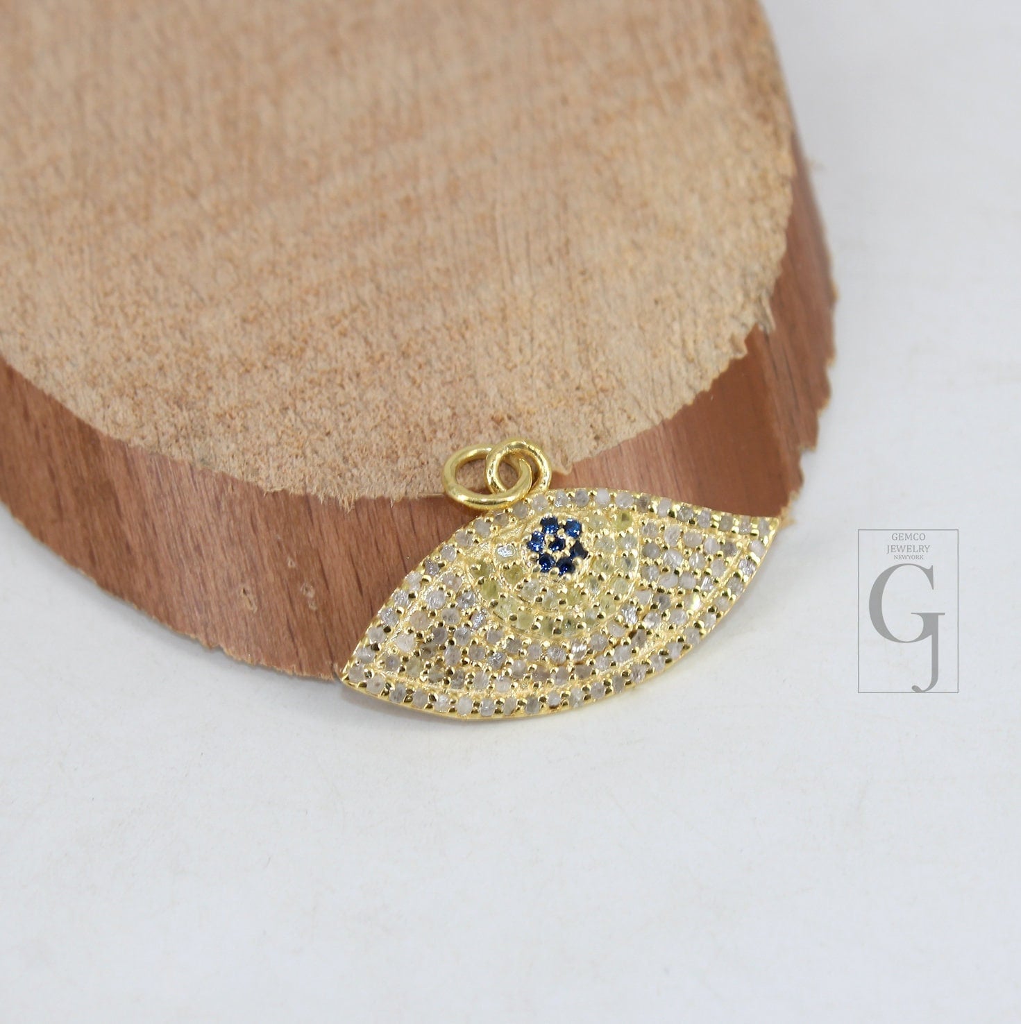 Evil eye pendant Pave diamond rosecut pendant 925 sterling silver pendant handmade diamond pendant pave setting diamond pendant jewelry