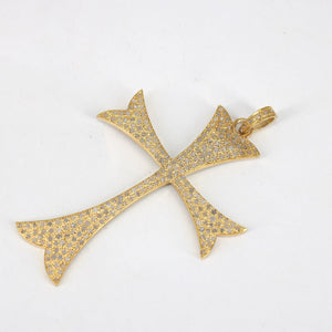 14k Gold Finish Cross Pendant Pave Diamond 925 Sterling Silver Cross Design Beautiful Fashionable Design Pendent Jewelry Supplies