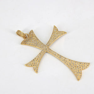 14k Gold Finish Cross Pendant Pave Diamond 925 Sterling Silver Cross Design Beautiful Fashionable Design Pendent Jewelry Supplies