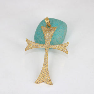 14k Gold Finish Cross Pendant Pave Diamond 925 Sterling Silver Cross Design Beautiful Fashionable Design Pendent Jewelry Supplies