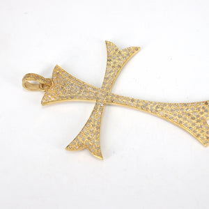 14k Gold Finish Cross Pendant Pave Diamond 925 Sterling Silver Cross Design Beautiful Fashionable Design Pendent Jewelry Supplies
