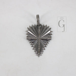 Beautiful Heart Shape Cross Pendant Designer Rosecut Pave Diamond Pendant 925 Sterling Silver Handmade Finish Diamond Charms Necklace Pendant