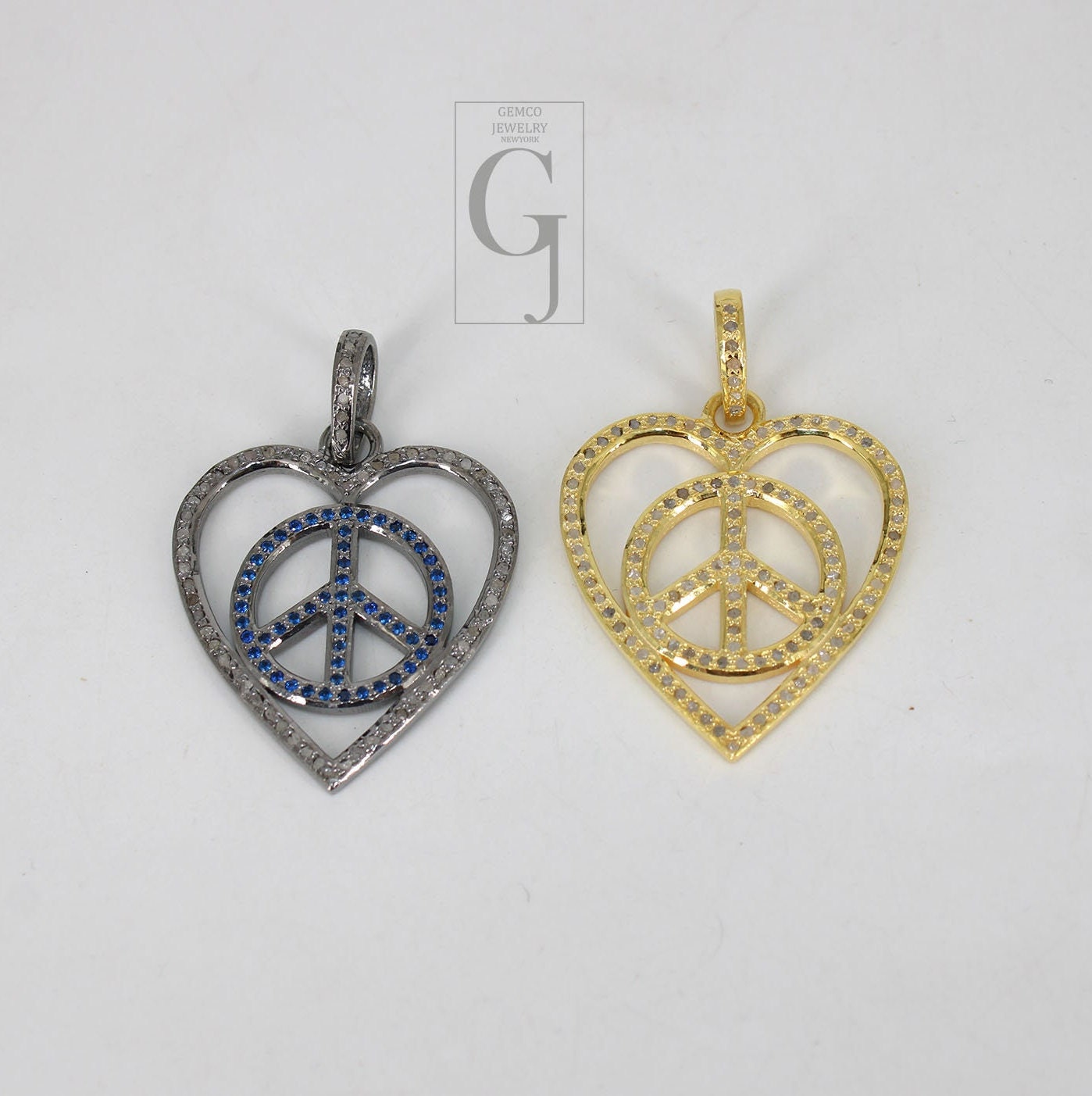 Beautiful Peace Pendant Heart Designer Rosecut Pave Diamond Pendant 925 Sterling Silver Handmade Finish Diamond Charms Necklace Pendant