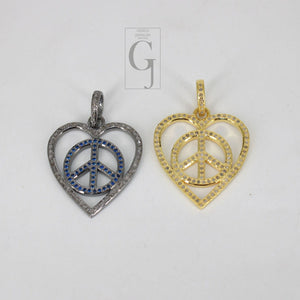 Beautiful Peace Pendant Heart Designer Rosecut Pave Diamond Pendant 925 Sterling Silver Handmade Finish Diamond Charms Necklace Pendant