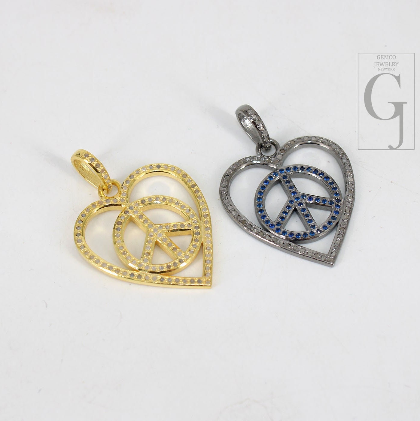 Beautiful Peace Pendant Heart Designer Rosecut Pave Diamond Pendant 925 Sterling Silver Handmade Finish Diamond Charms Necklace Pendant