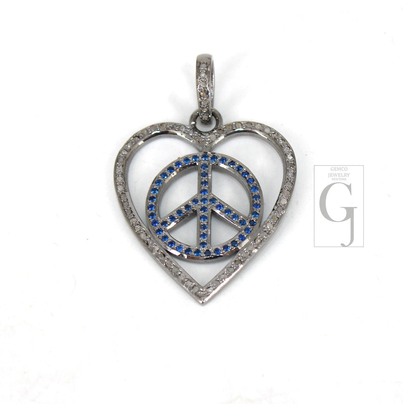 Beautiful Peace Pendant Heart Designer Rosecut Pave Diamond Pendant 925 Sterling Silver Handmade Finish Diamond Charms Necklace Pendant