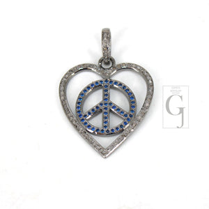 Beautiful Peace Pendant Heart Designer Rosecut Pave Diamond Pendant 925 Sterling Silver Handmade Finish Diamond Charms Necklace Pendant