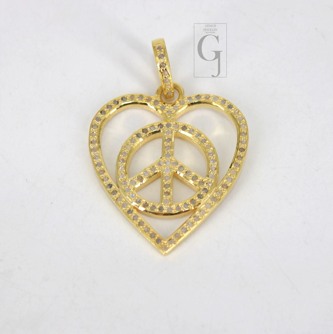 Beautiful Peace Pendant Heart Designer Rosecut Pave Diamond Pendant 925 Sterling Silver Handmade Finish Diamond Charms Necklace Pendant
