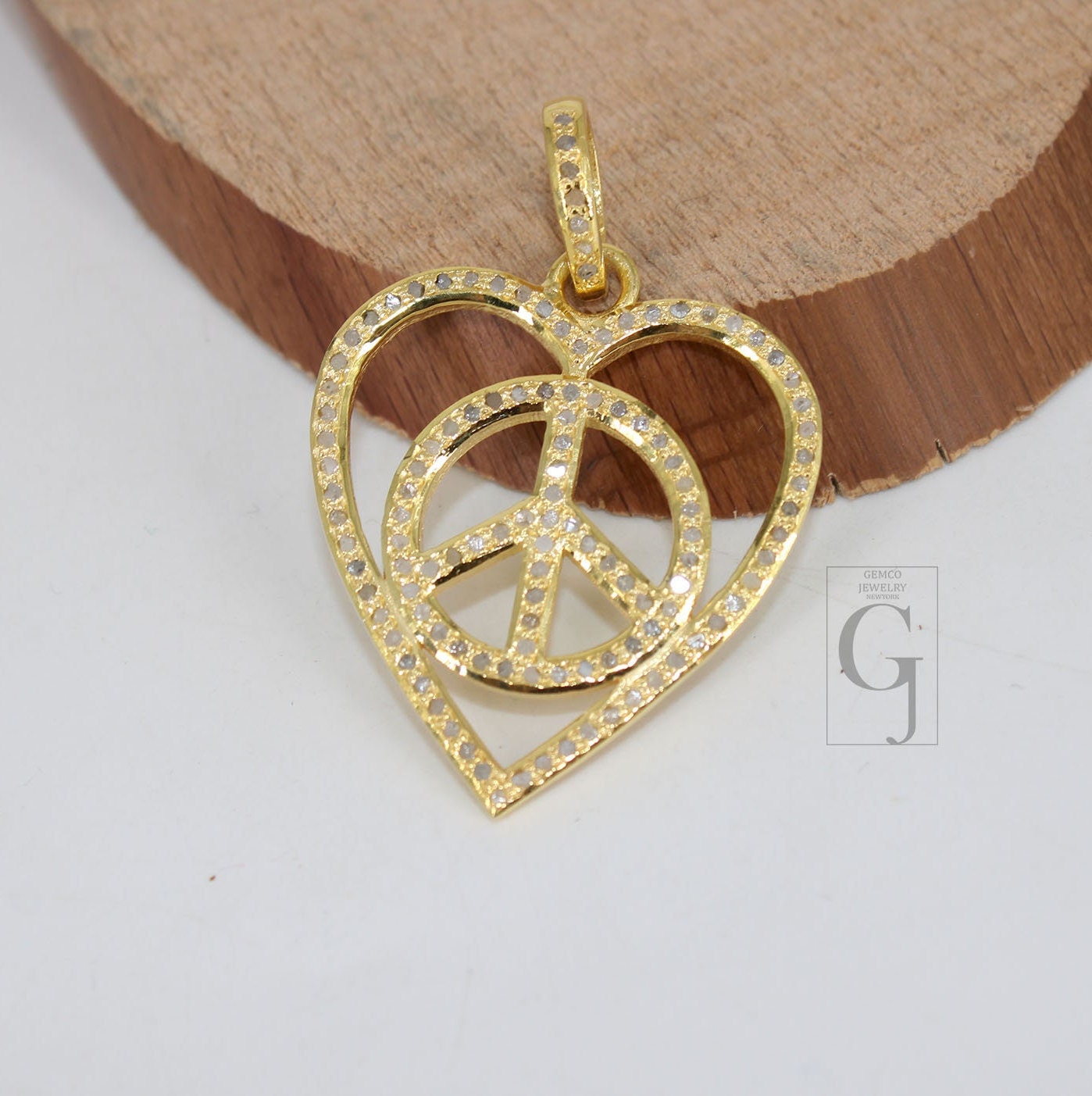 Beautiful Peace Pendant Heart Designer Rosecut Pave Diamond Pendant 925 Sterling Silver Handmade Finish Diamond Charms Necklace Pendant