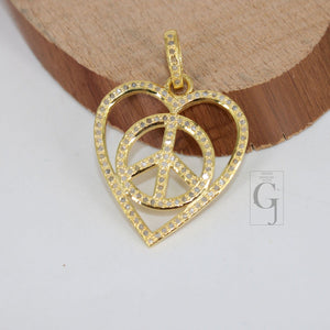 Beautiful Peace Pendant Heart Designer Rosecut Pave Diamond Pendant 925 Sterling Silver Handmade Finish Diamond Charms Necklace Pendant
