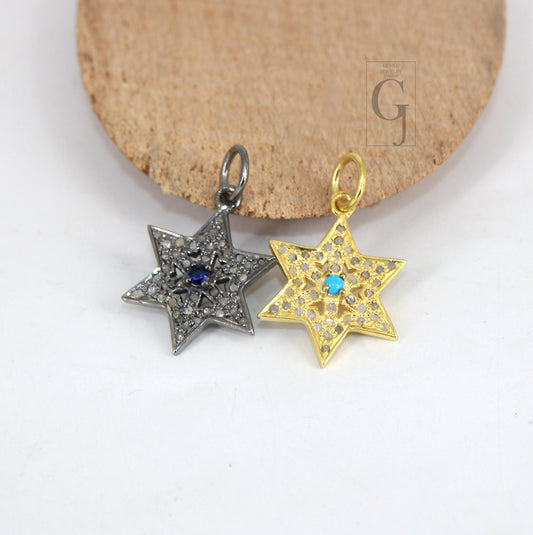 Star pendant sapphire turquoise designer Rosecut pave diamond pendant 925 sterling silver handmade finish diamond charms necklace pendant