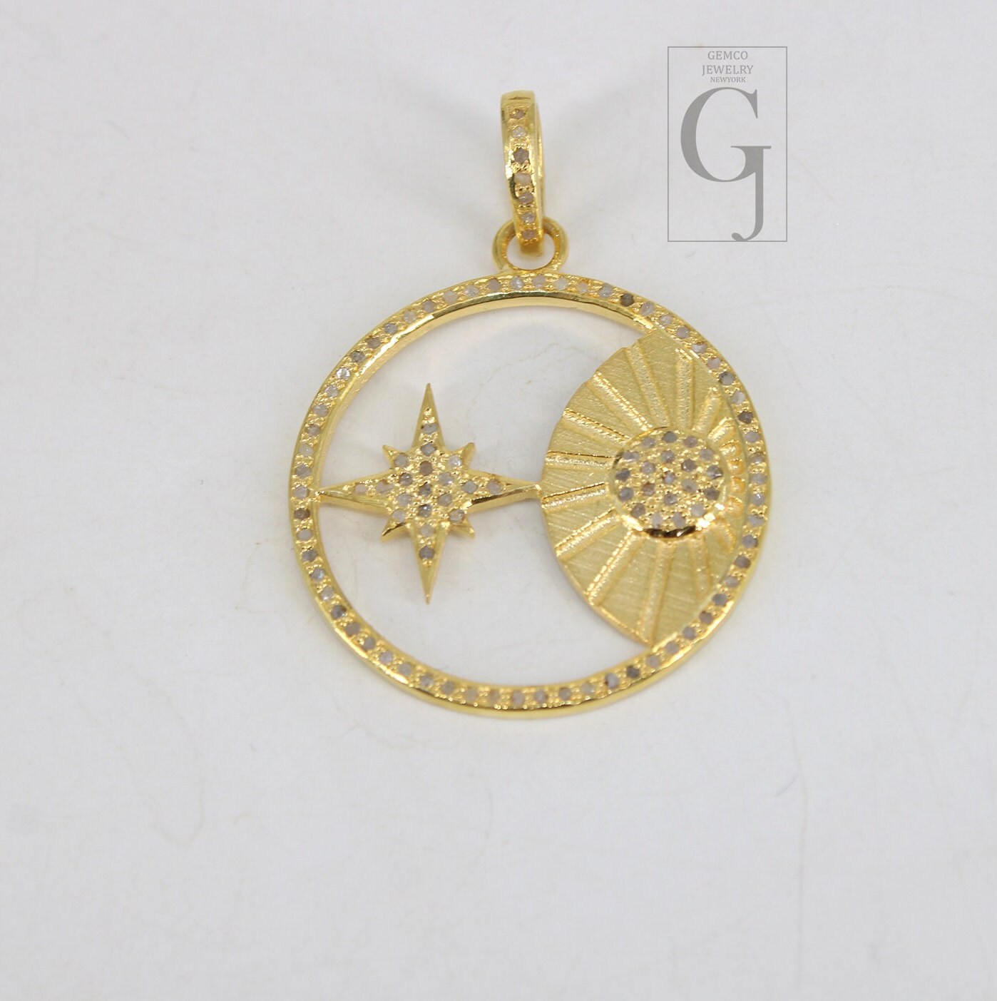 Beautiful Sun And Star Pendant Designer Rosecut Pave Diamond Pendant 925 Sterling Silver Handmade Finish Diamond Charms Necklace Pendant