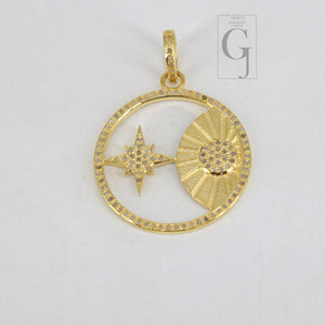 Beautiful Sun And Star Pendant Designer Rosecut Pave Diamond Pendant 925 Sterling Silver Handmade Finish Diamond Charms Necklace Pendant
