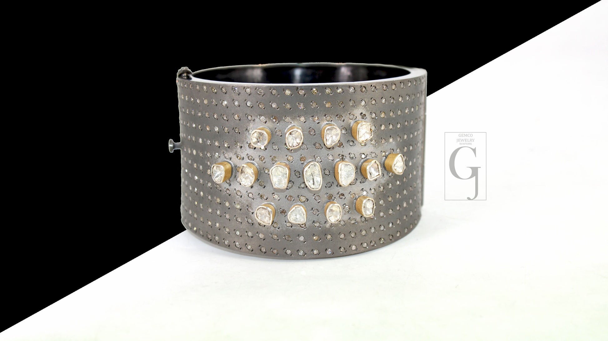 Antique Look Polki Bangle Bracelet Designer Rosecut Pave Diamond Bangle 925 Sterling Silver Handmade Finish Flat Diamond Bangle Bracelet