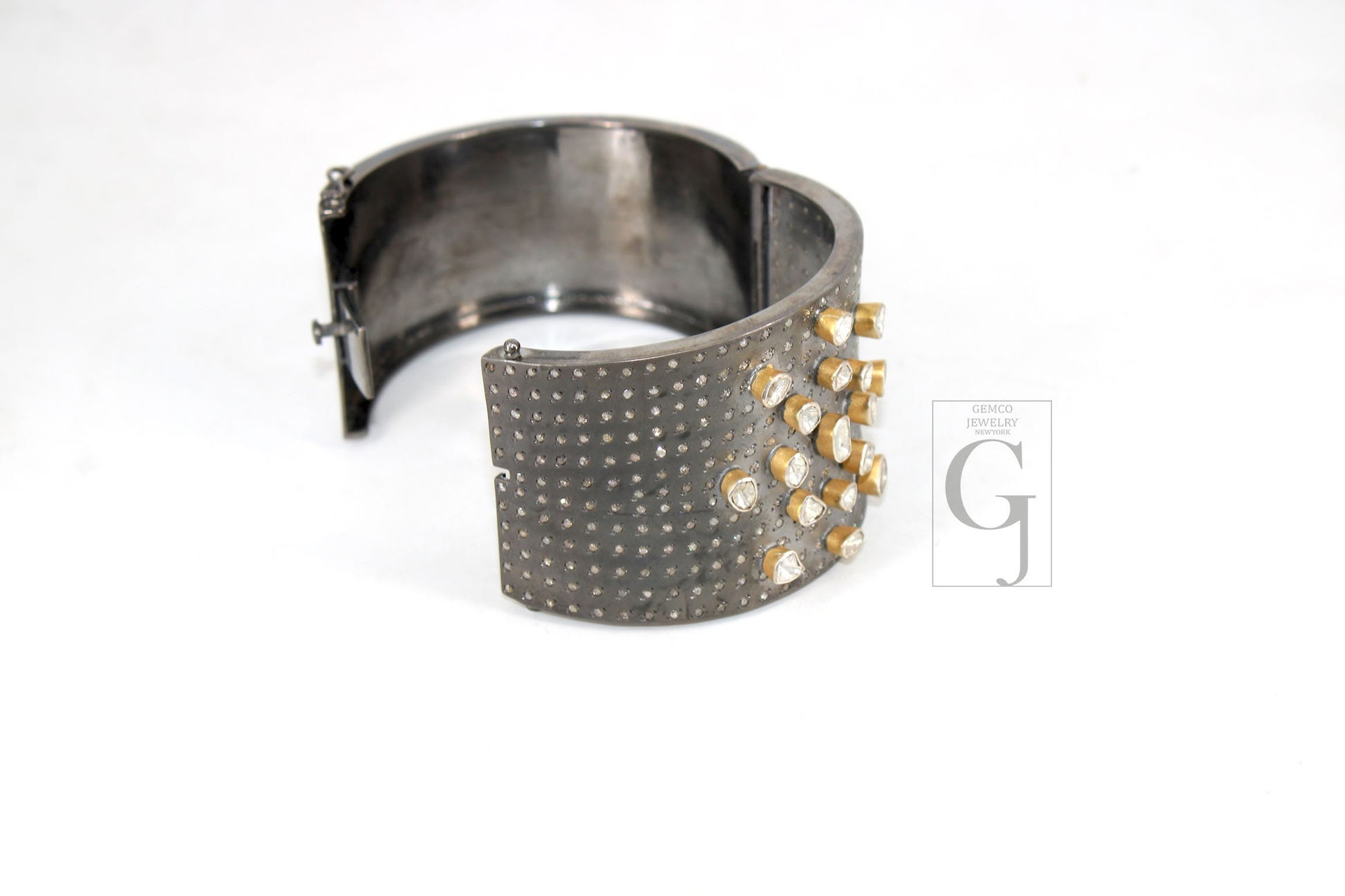 Antique Look Polki Bangle Bracelet Designer Rosecut Pave Diamond Bangle 925 Sterling Silver Handmade Finish Flat Diamond Bangle Bracelet
