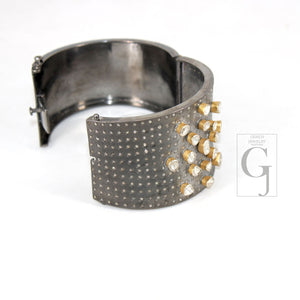 Antique Look Polki Bangle Bracelet Designer Rosecut Pave Diamond Bangle 925 Sterling Silver Handmade Finish Flat Diamond Bangle Bracelet