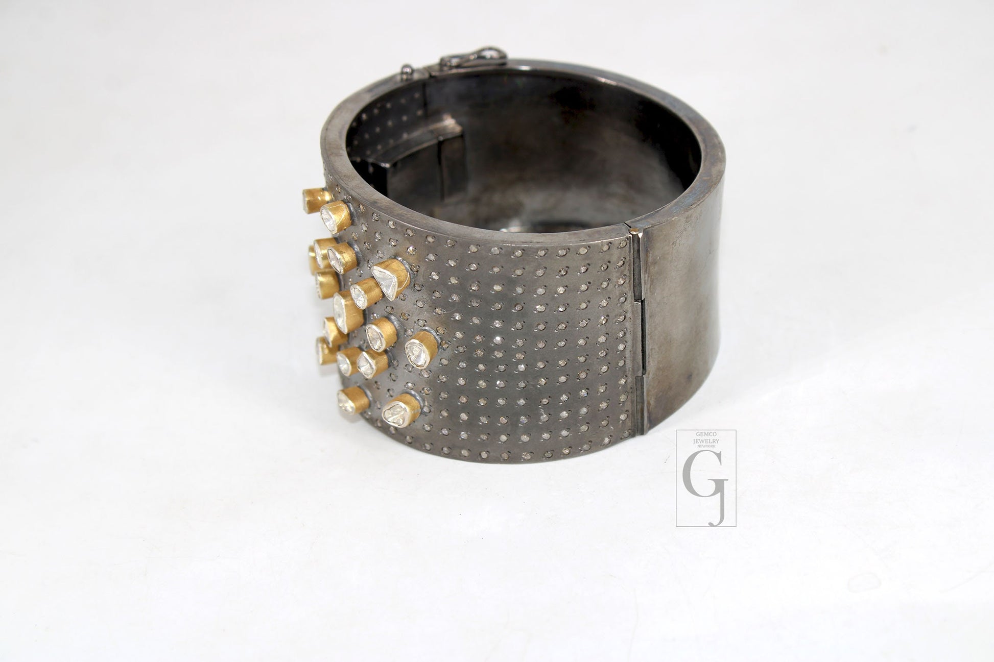 Antique Look Polki Bangle Bracelet Designer Rosecut Pave Diamond Bangle 925 Sterling Silver Handmade Finish Flat Diamond Bangle Bracelet