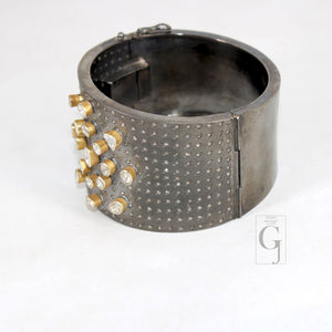 Antique Look Polki Bangle Bracelet Designer Rosecut Pave Diamond Bangle 925 Sterling Silver Handmade Finish Flat Diamond Bangle Bracelet