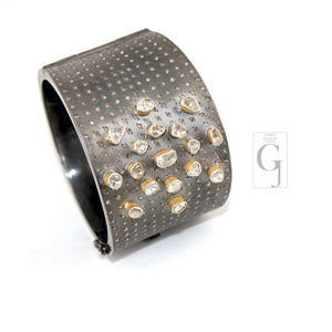 Antique Look Polki Bangle Bracelet Designer Rosecut Pave Diamond Bangle 925 Sterling Silver Handmade Finish Flat Diamond Bangle Bracelet