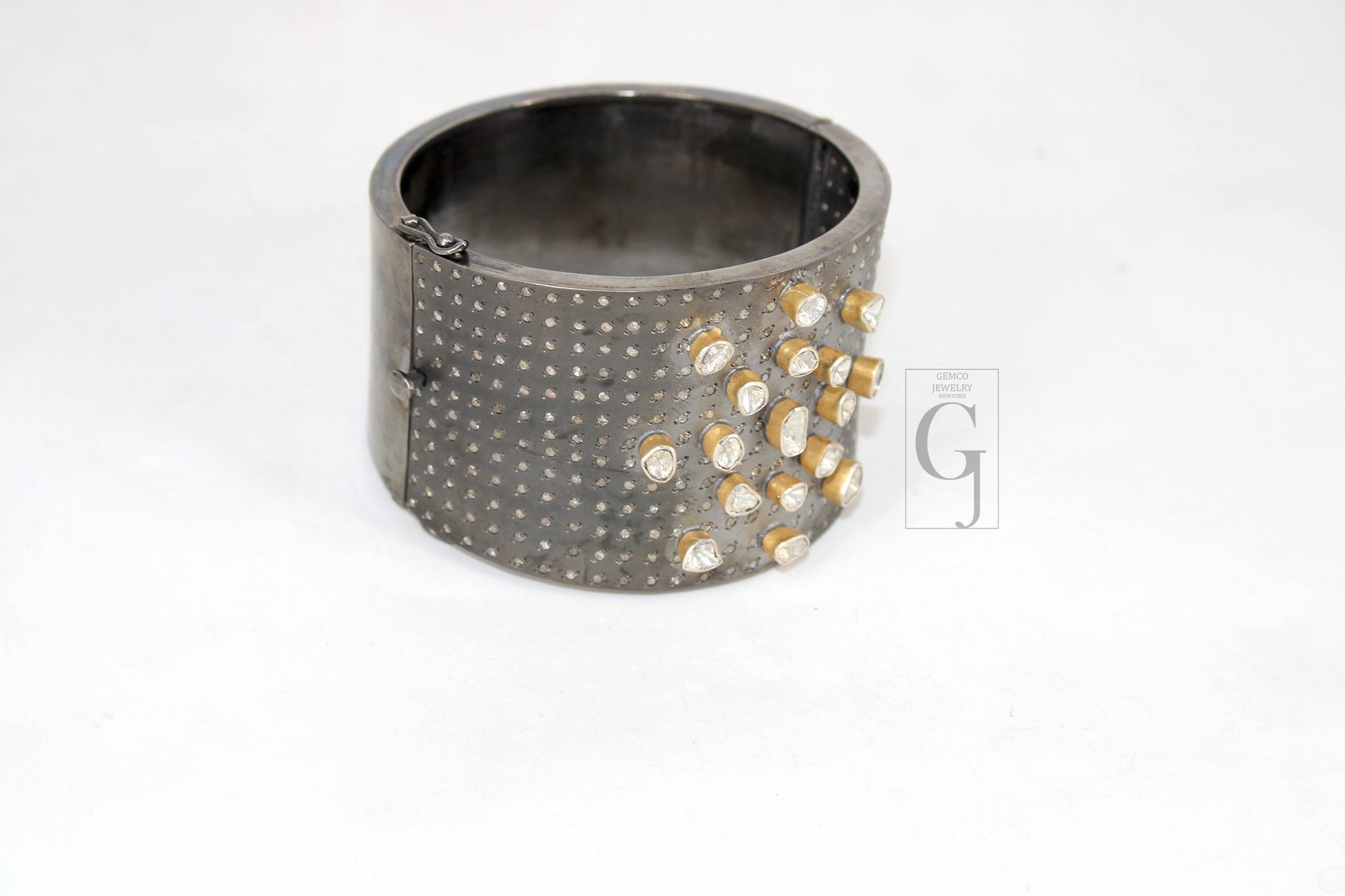 Antique Look Polki Bangle Bracelet Designer Rosecut Pave Diamond Bangle 925 Sterling Silver Handmade Finish Flat Diamond Bangle Bracelet