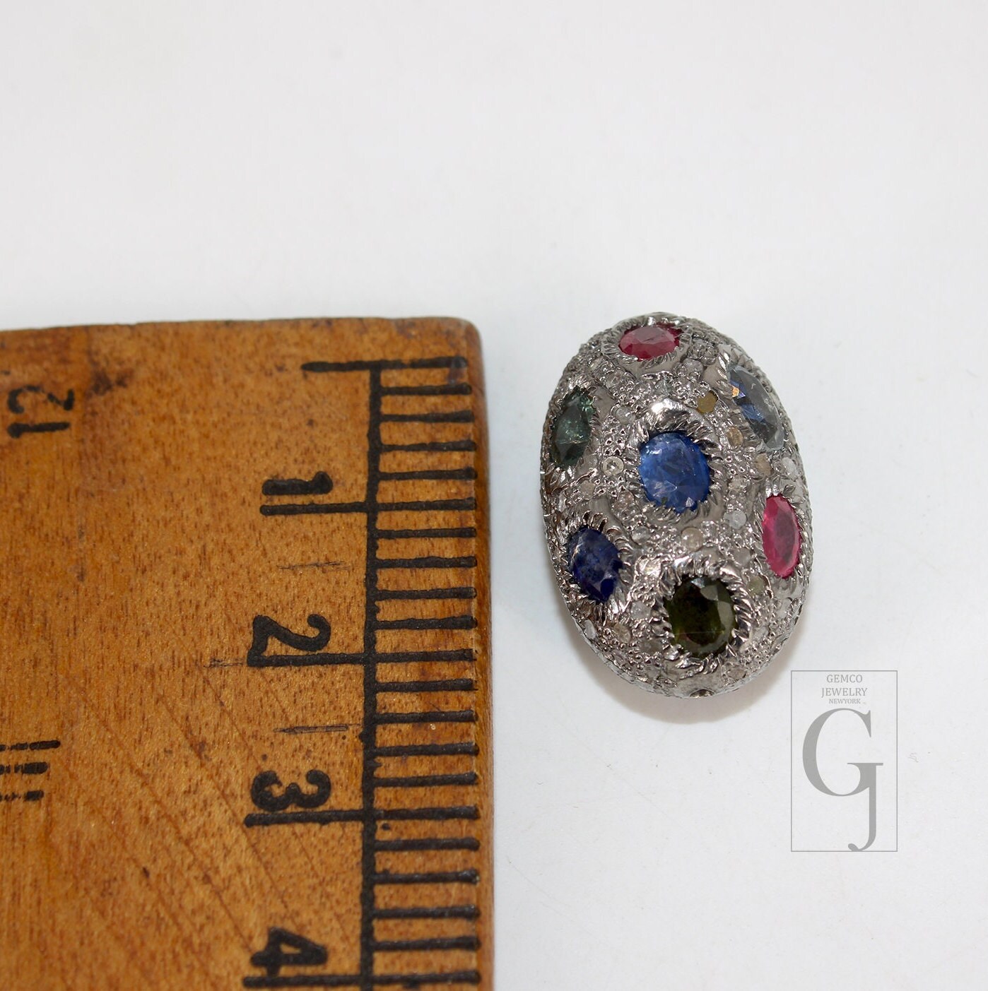 Pave diamond Multi sapphire  bead / spacers design Pave diamond 925 sterling silver handmade jewelry diamond jewelry fine supplies 17mm