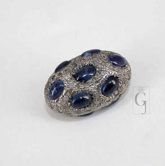 Pave Diamond Kyanite Bead / Spacers Design Pave Diamond 925 Sterling Silver Handmade Jewelry Diamond Jewelry Fine Supplies 17mm