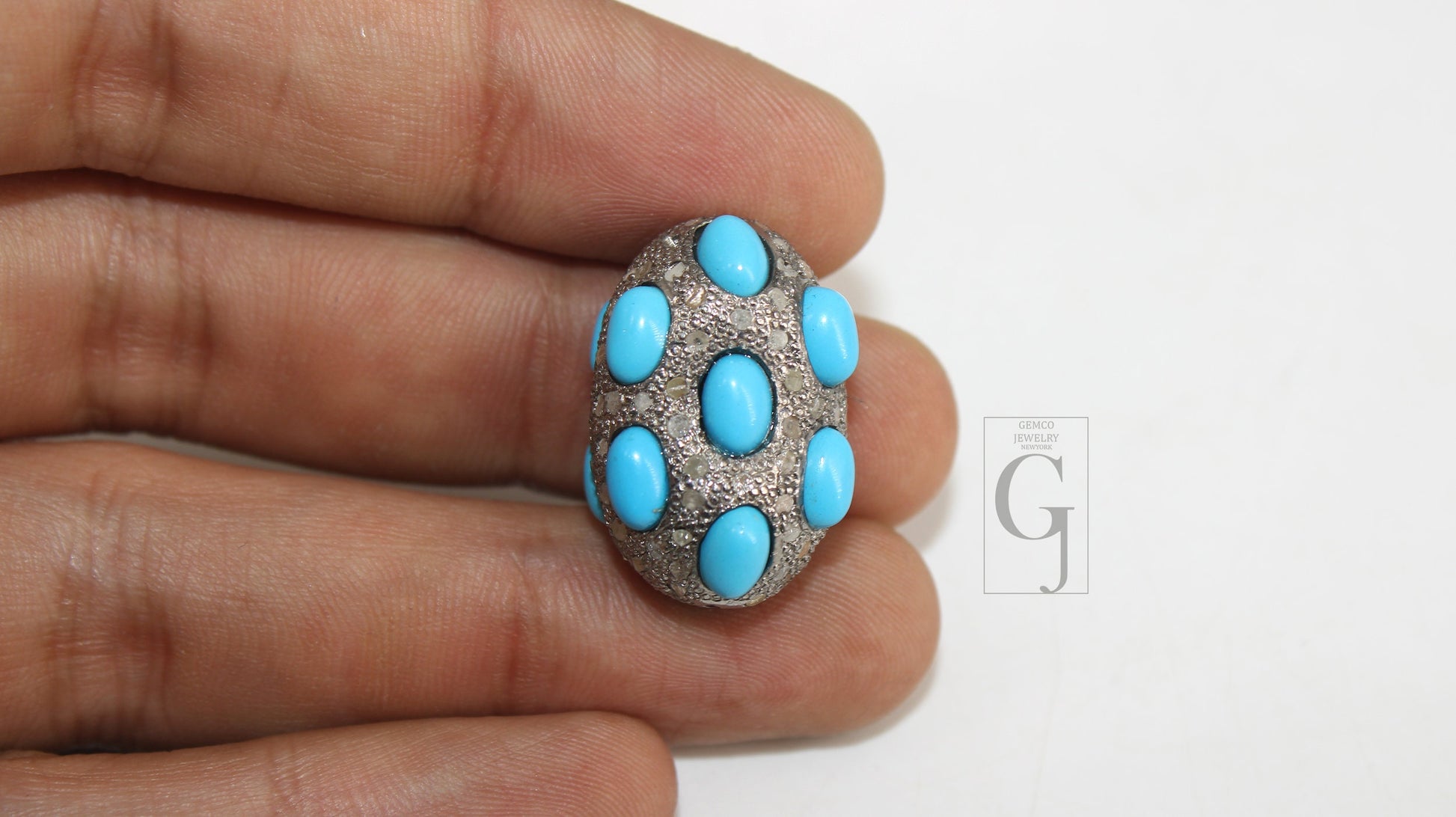 Pave Diamond Turquoise Bead / Spacers Design Pave Diamond 925 Sterling Silver Handmade Jewelry Diamond Jewelry Fine Supplies 17mm