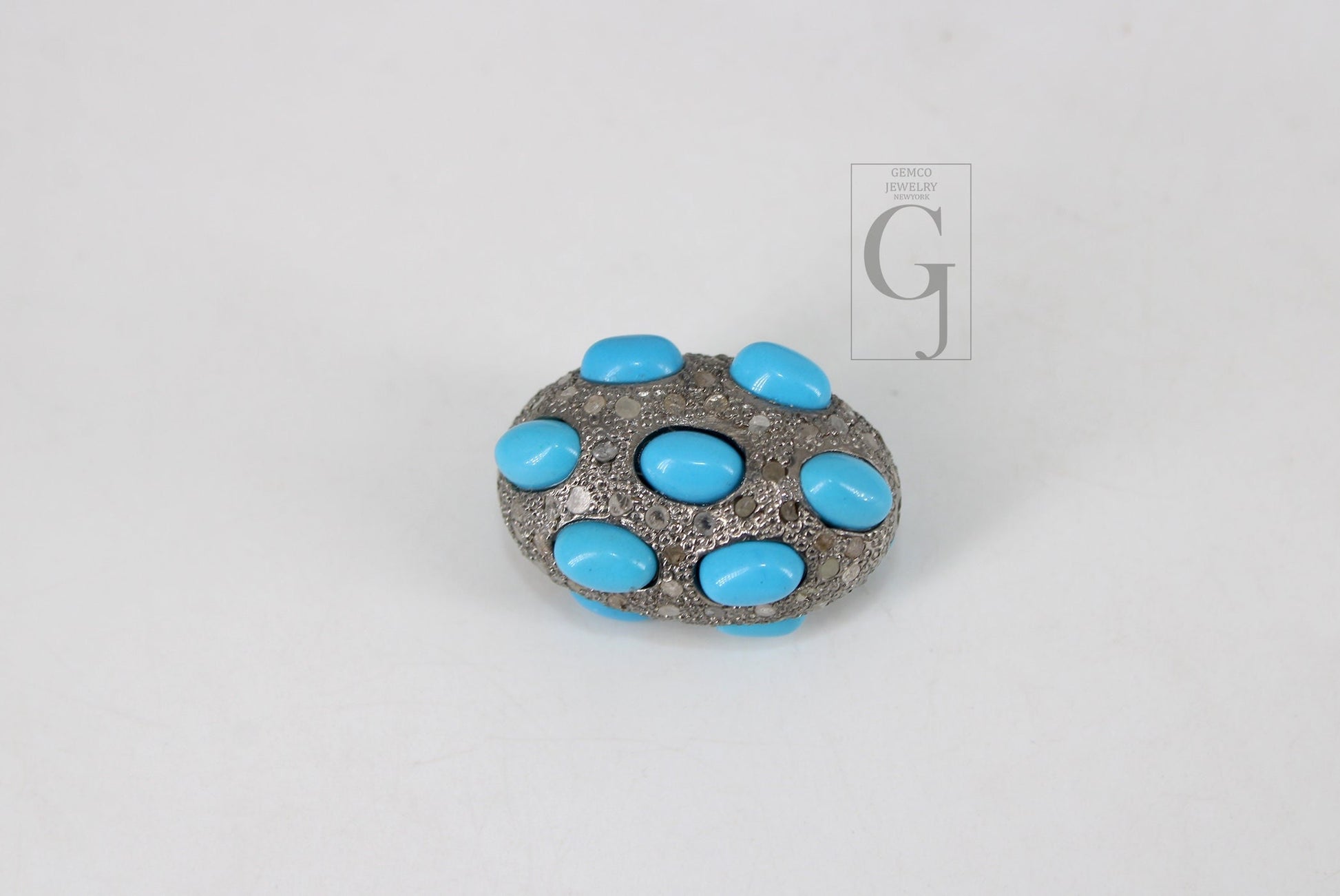 Pave Diamond Turquoise Bead / Spacers Design Pave Diamond 925 Sterling Silver Handmade Jewelry Diamond Jewelry Fine Supplies 17mm