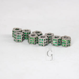 Pave Rosecut Emerald Color Stone 925 Sterling Silver Handmade Pave Emerald Green Stone Rondelles / Bead 6mm 3 Line Diamond Design Spacers