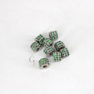 Pave Rosecut Emerald Color Stone 925 Sterling Silver Handmade Pave Emerald Green Stone Rondelles / Bead 6mm 3 Line Diamond Design Spacers