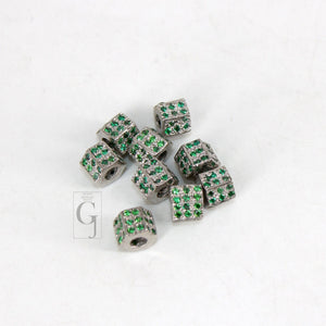 Pave Rosecut Emerald Color Stone 925 Sterling Silver Handmade Pave Emerald Green Stone Rondelles / Bead 6mm 3 Line Diamond Design Spacers