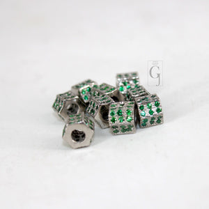 Pave Rosecut Emerald Color Stone 925 Sterling Silver Handmade Pave Emerald Green Stone Rondelles / Bead 6mm 3 Line Diamond Design Spacers