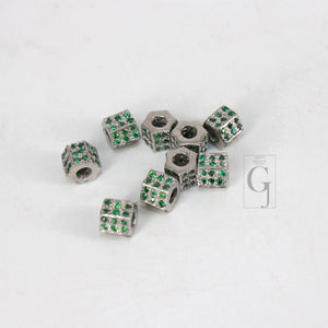 Pave Rosecut Emerald Color Stone 925 Sterling Silver Handmade Pave Emerald Green Stone Rondelles / Bead 6mm 3 Line Diamond Design Spacers