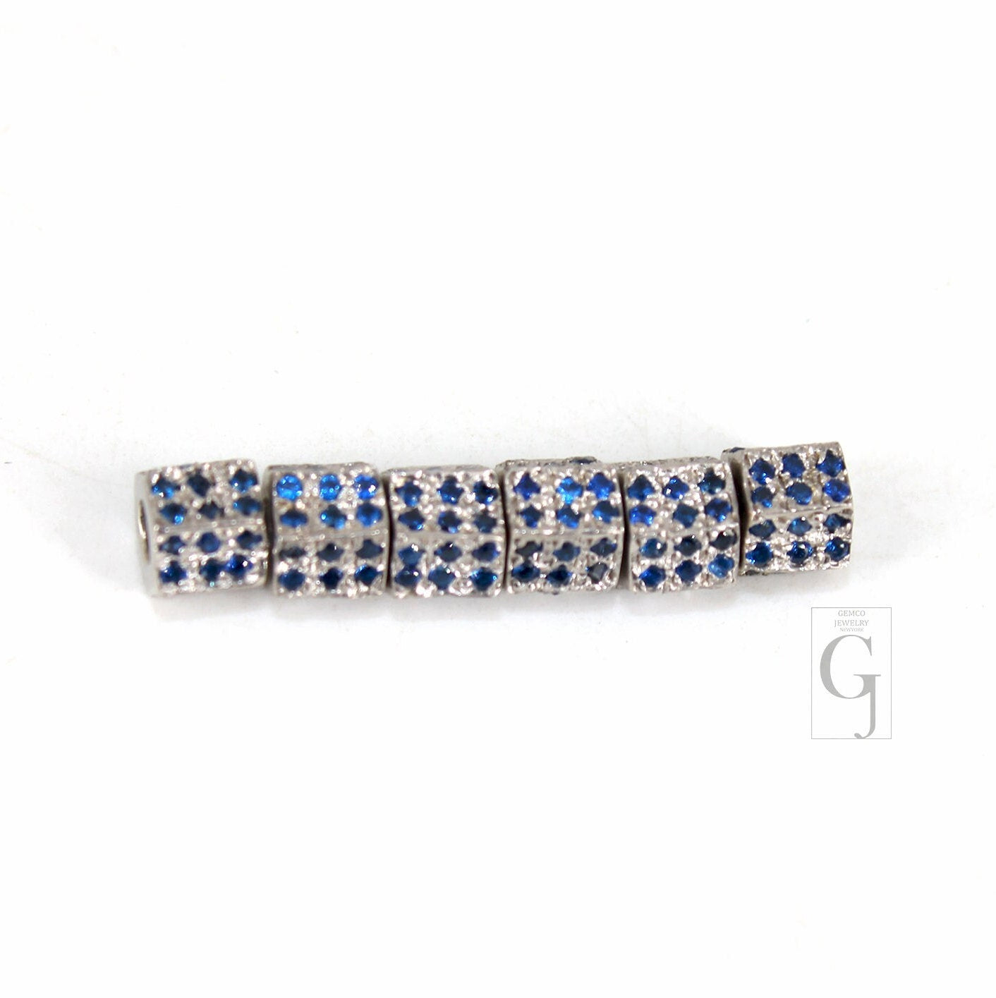 Pave Rosecut Sapphire Color Stone 925 Sterling Silver Handmade Pave Sapphire Blue Stone Rondelles / Bead 6mm 3 Line Diamond Design Spacers